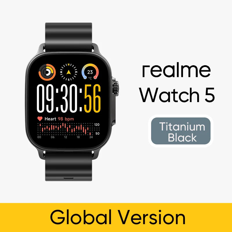 realme Watch 5 Smart Watch 1.97" 2D Flat AMOLED Display Compass & Independent GPS with 5 GNSS 14-day Battery Life NFC Card IP68