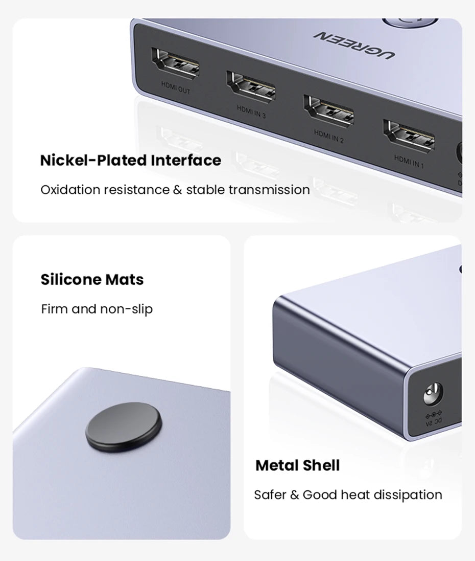 UGREEN HDMI 2.1 2.0 8K Switch 3 in 1 Out with Remote Control 8K@60Hz, 4K@120Hz Converter Splitter Switcher For Xbox PS5 Monitors