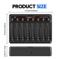 POWERKAN N8 Battery Charger with LED Display for 8 1.2V Ni-MH Ni-Cd AA AAA Rechargeable Batteries USB-C 5V 2A