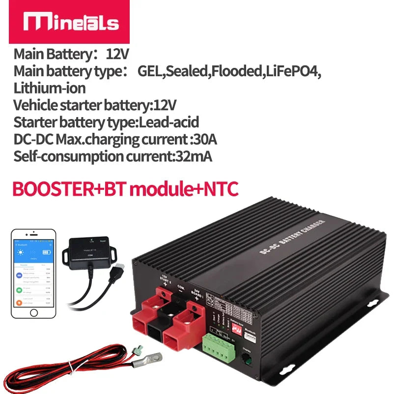 12V DC to DC 30A smart Charger with Booster support Bluetooth app lithium battery Fully automatic charging temperature Charger