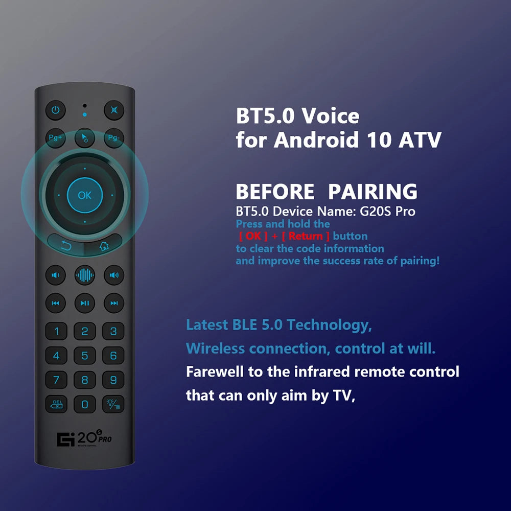 G20S PRO BT Air Mouse Backlit Light 2.4G Wireless Gyroscope Smart Remote Control With Voice IR Learning for Android TV Box